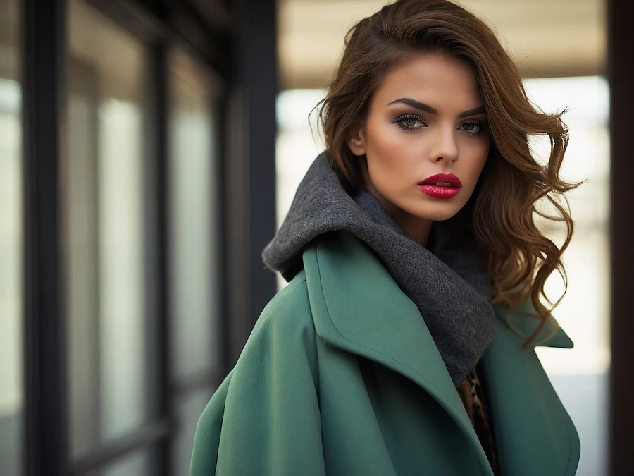 SAVOT Women Olive Coat with hoodie